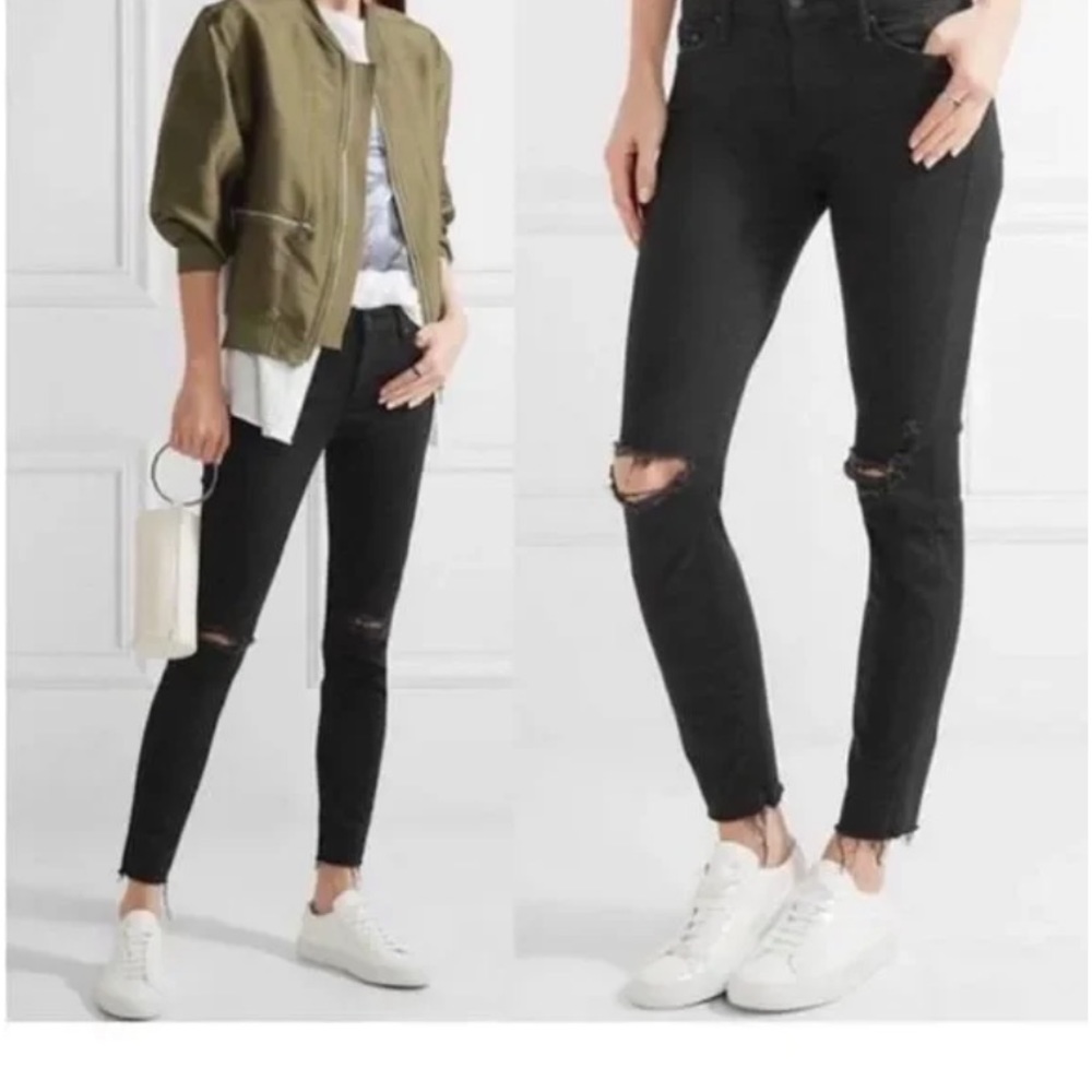 MOTHER Looker Ankle Fray In Guilty As Sin distressed jeans